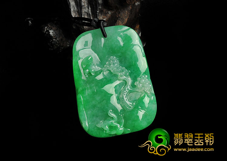 冰种阳绿满绿缅甸翡翠A货喜上眉梢挂件