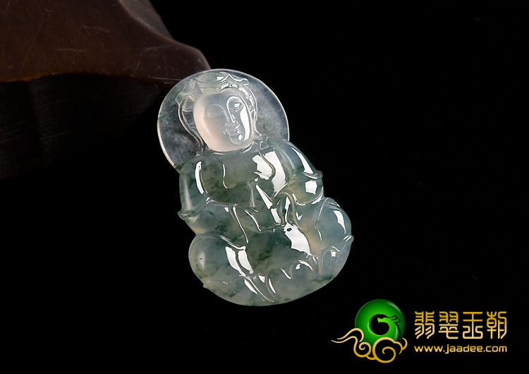 冰种飘花缅甸翡翠A货观音挂件