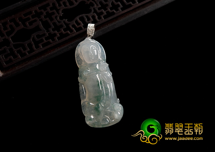 冰种飘花缅甸翡翠A货观音挂件