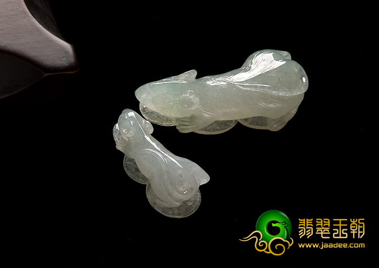 冰种晴水缅甸翡翠A货招财鼠挂件（一对）