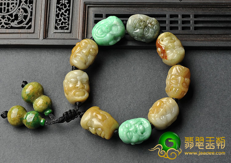 细糯种三彩缅甸翡翠A货罗汉头手链
