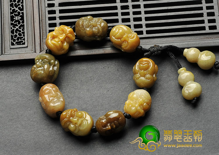 细糯种黄翡缅甸翡翠A货罗汉头手链