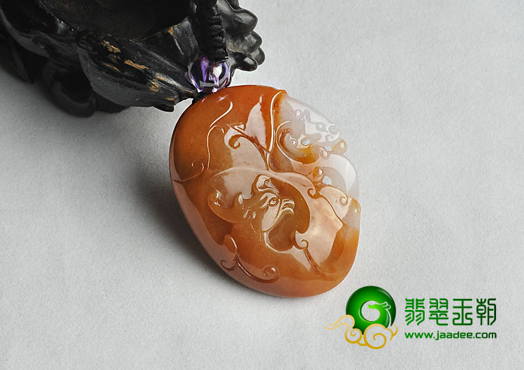 糯冰种褐红翡缅甸翡翠A货仿古凤挂件