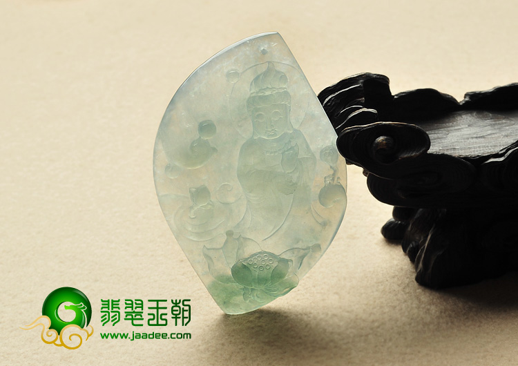 冰种晴水飘花缅甸翡翠A货观音挂件