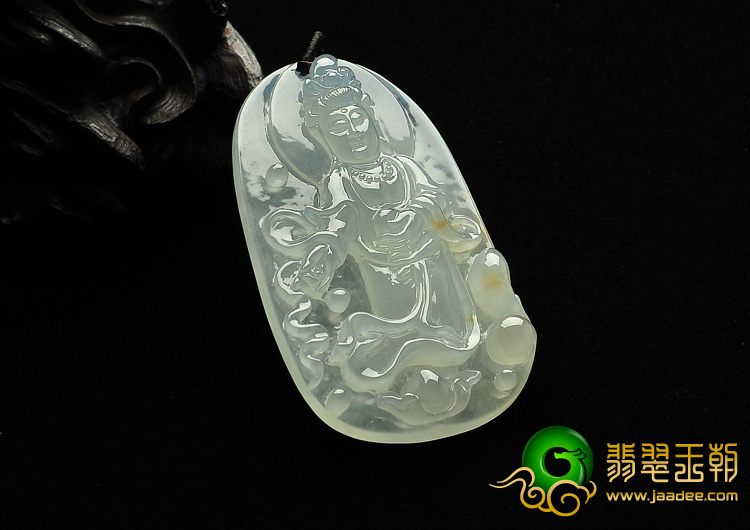 冰种晴水略带黄翡缅甸翡翠A货观音挂件