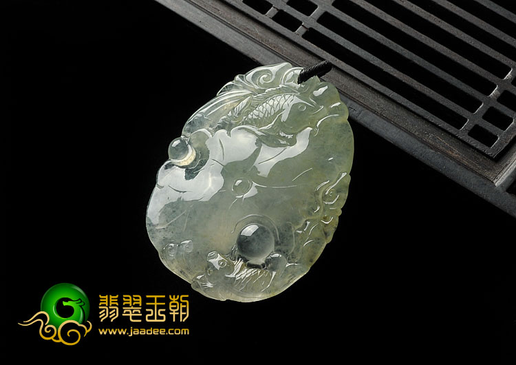冰种淡黄翡缅甸翡翠A货年年有余挂件