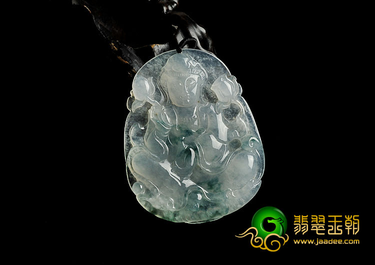 冰种飘花缅甸翡翠A货观音挂件