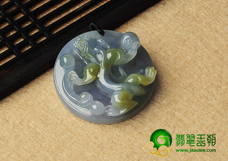 冰种紫罗兰黄翡缅甸翡翠A货螭龙牌挂件