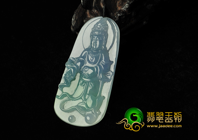 冰种春带彩缅甸翡翠A货观音挂件