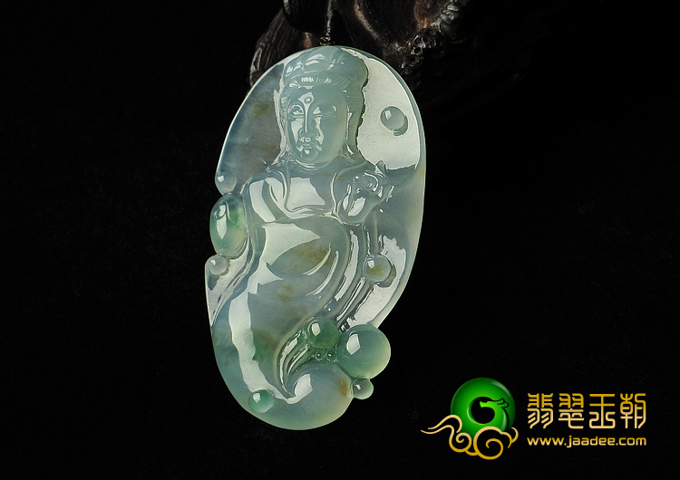 冰种春带彩缅甸翡翠A货观音挂件