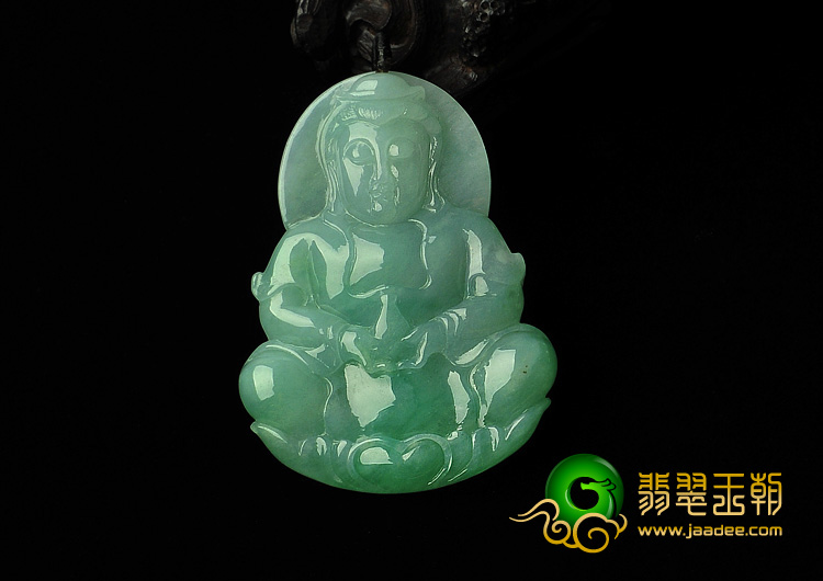 糯冰种翠色缅甸翡翠A货观音挂件