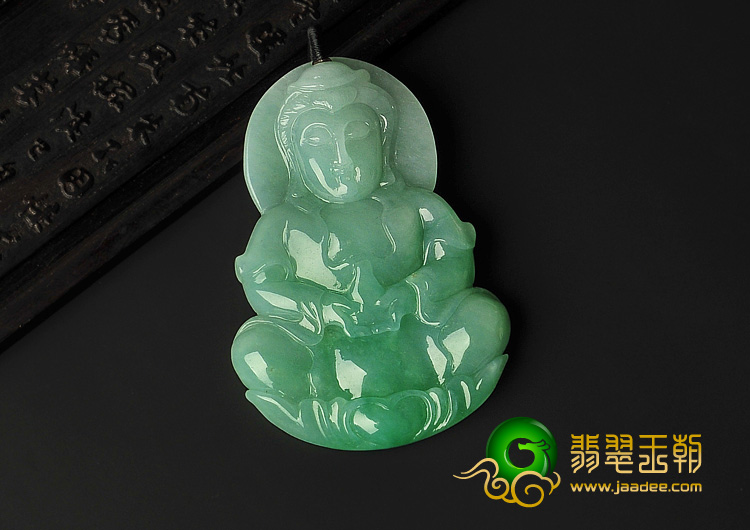 糯冰种翠色缅甸翡翠A货观音挂件