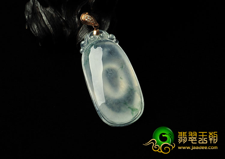 冰玻种飘花缅甸翡翠A货镶玫瑰金平安福挂件
