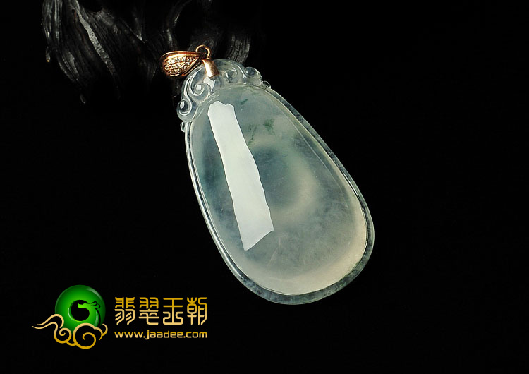 冰玻种飘花缅甸翡翠A货镶玫瑰金扣平安福挂件