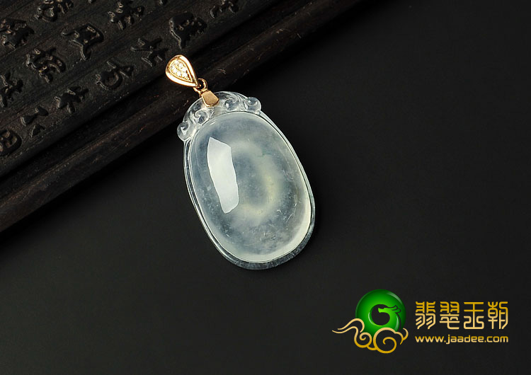 冰玻种略飘花缅甸翡翠A货镶玫瑰金扣平安福挂件