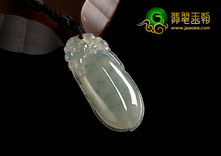 冰种淡黄翡飘花缅甸翡翠A货福瓜挂件