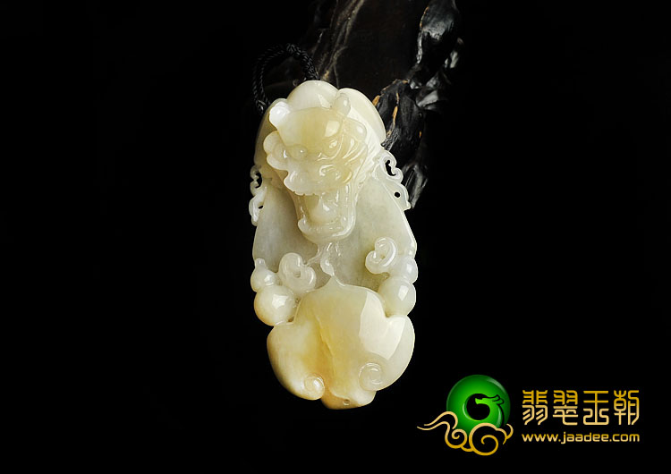 糯冰种淡黄翡缅甸翡翠A货龙头如意挂件