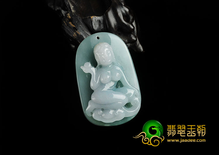 糯冰种晴水缅甸翡翠A货美女挂件
