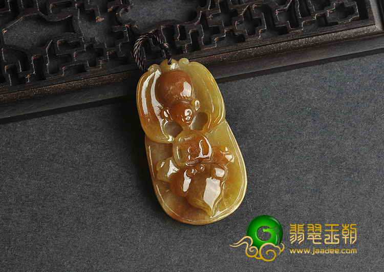 糯冰种褐黄翡缅甸翡翠A货福在眼前挂件