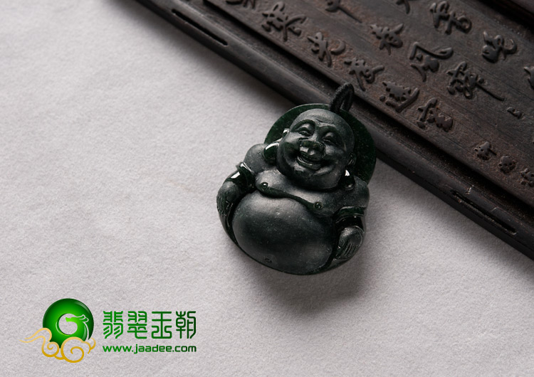 糯冰种墨翠缅甸翡翠A货玉佛挂件
