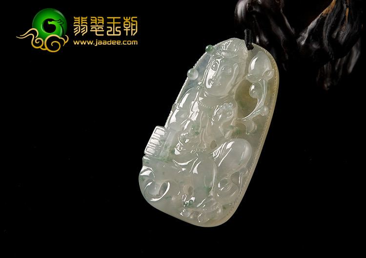 冰种飘花略带黄翡缅甸翡翠A货观音挂件