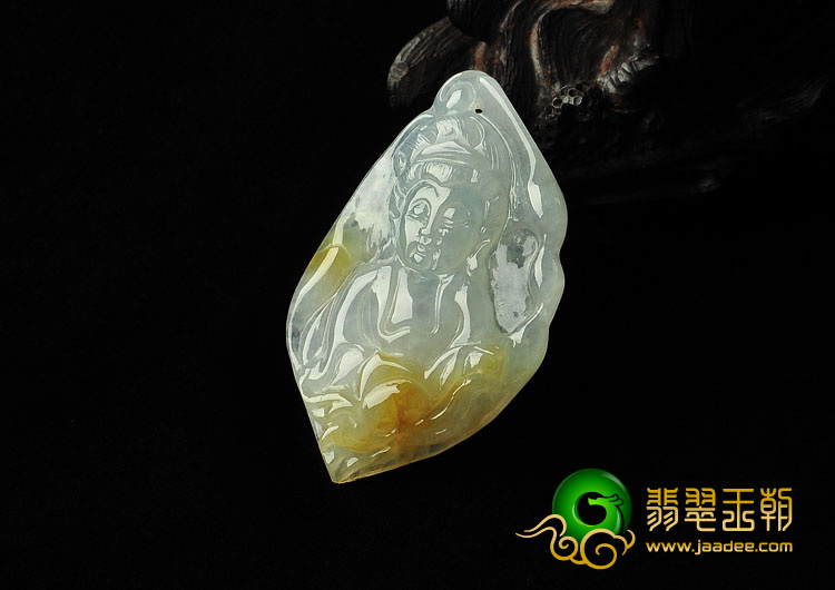 冰种晴水黄翡缅甸翡翠A货观音头挂件