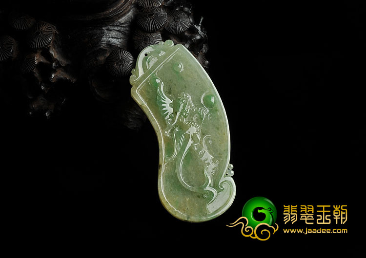 糯冰种黄加绿缅甸翡翠A货仿古龙如意挂件