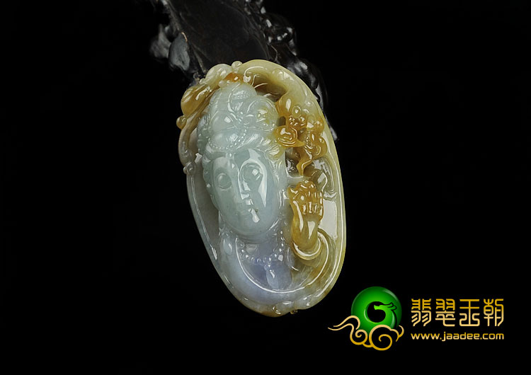 糯冰种三彩缅甸翡翠A货降龙观音挂件