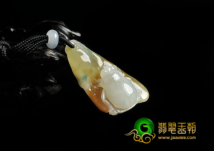 冰种黄翡飘花缅甸翡翠A货富甲天下挂件