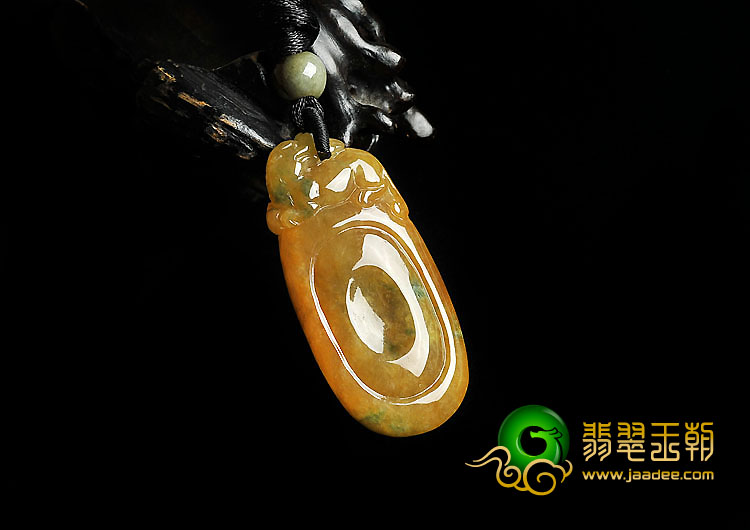 糯冰种黄翡飘花缅甸翡翠A货福在眼前挂件