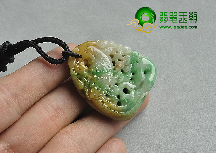 糯冰种黄加绿缅甸翡翠A货鸟语花香挂件