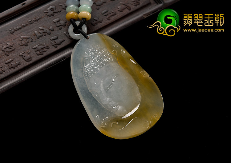 冰种黄翡缅甸翡翠A货释迦牟尼挂件