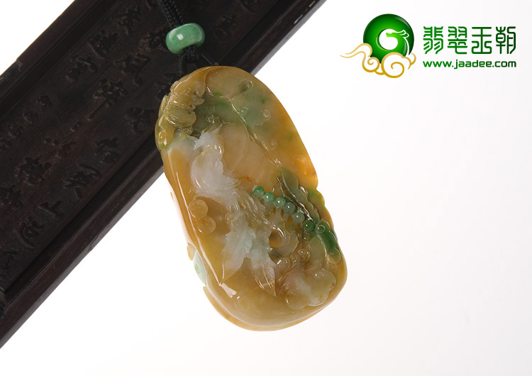 糯冰种黄加绿缅甸翡翠A货龙凤呈祥挂件