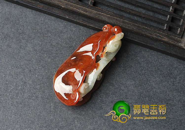 糯冰种红翡缅甸翡翠A货仿古凤凰挂件