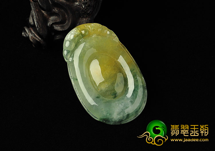(超值推荐)糯冰种黄翡飘花缅甸翡翠A货福在眼前挂件