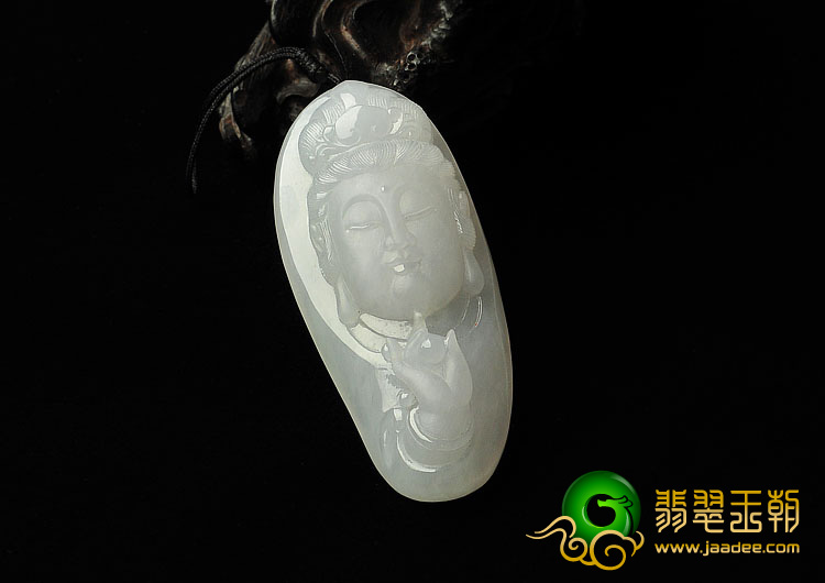 糯冰种淡晴水缅甸翡翠A货观音头挂件