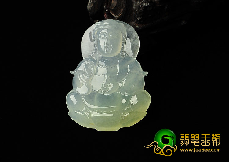 冰种淡黄翡缅甸翡翠A货观音挂件