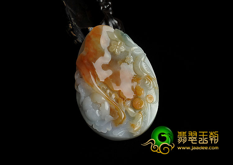 糯冰种三彩缅甸翡翠A货花开富贵挂件