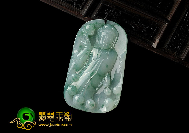 冰种飘花缅甸翡翠A货莲花观音挂件
