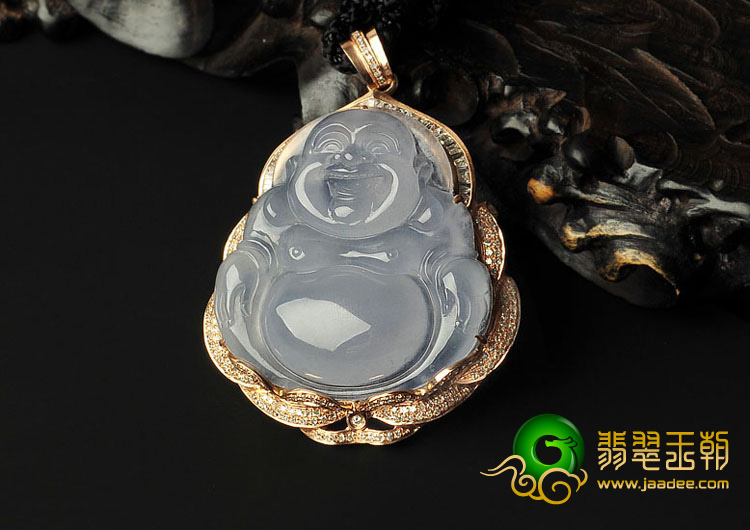 冰种紫罗兰缅甸翡翠A货镶玫瑰金玉佛胸坠（真钻）