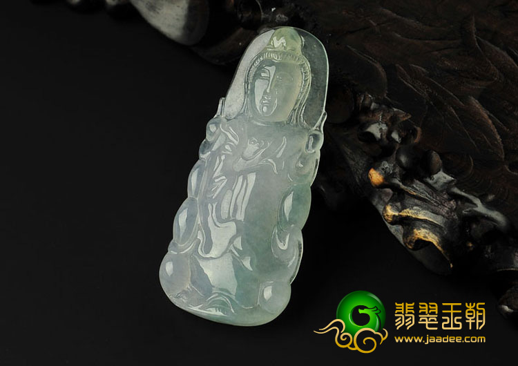 冰种晴水缅甸翡翠A货站观音挂件