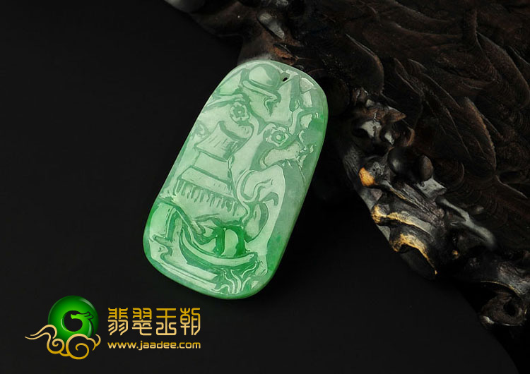 糯冰种翠色缅甸翡翠A货独钓寒江挂件