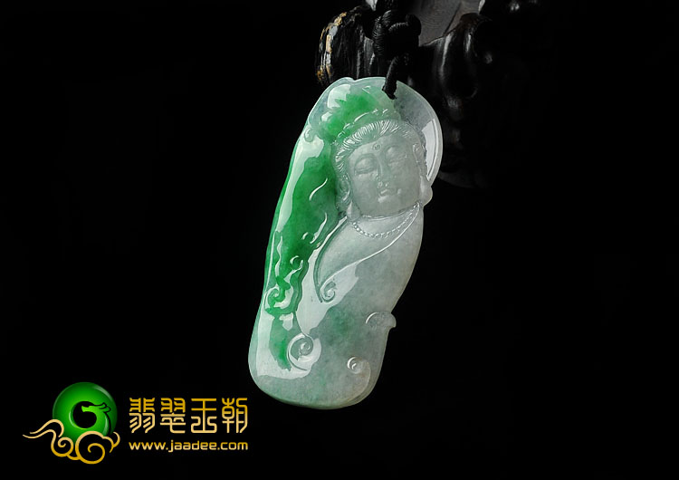 糯冰种阳绿缅甸翡翠A货观音挂件