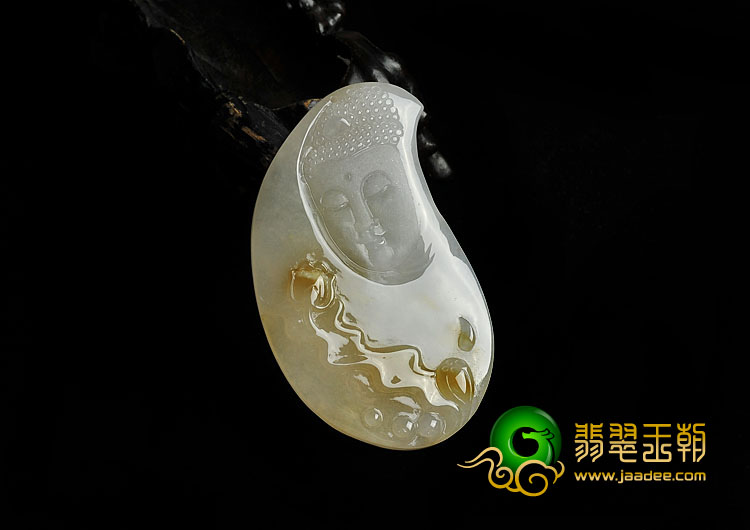 （超值推荐）糯冰种淡黄翡缅甸翡翠A货阿弥陀佛挂件