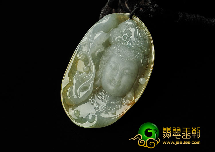 冰种黄翡缅甸翡翠A货观音头挂件