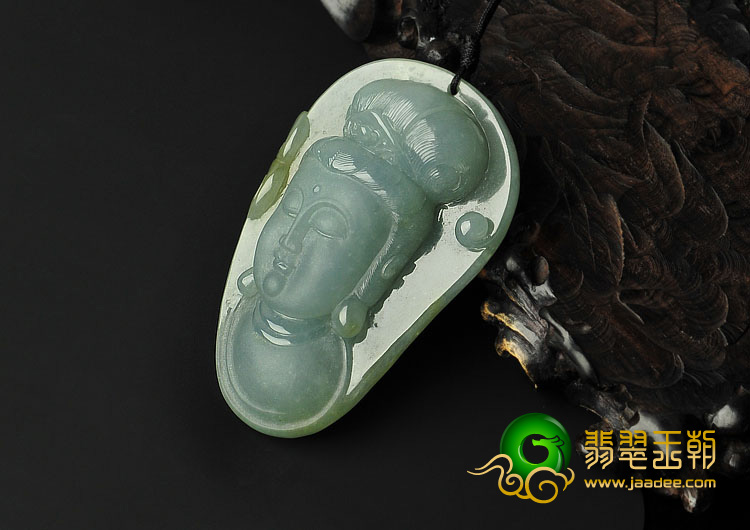 糯冰种晴水缅甸翡翠A货观音头挂件