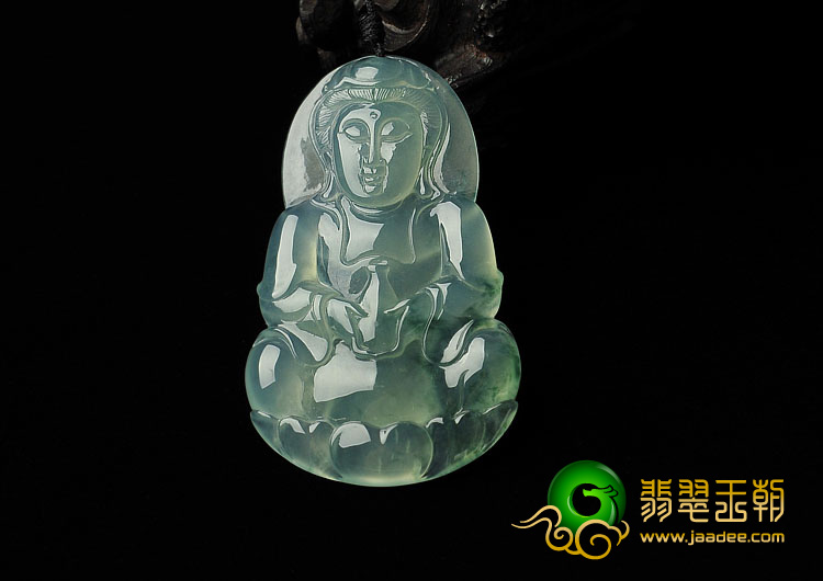 冰种飘花缅甸翡翠A货观音挂件