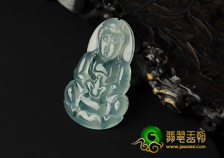 冰种飘花缅甸翡翠A货观音挂件