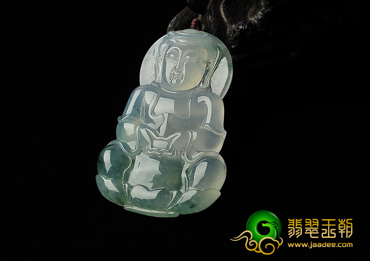 冰种飘花缅甸翡翠A货观音挂件