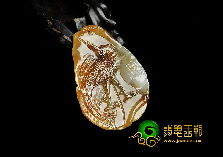 冰种褐黄翡缅甸翡翠A货一路连科挂件